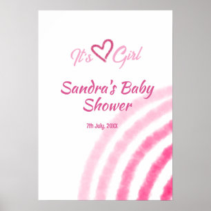 AFFICHE C'EST UNE BABY SHOWER FILLE ARC-EN-CIEL PASTEL RÉT