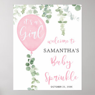 Affiche C'est une fille ballon rose bébé sprinke signe d'a