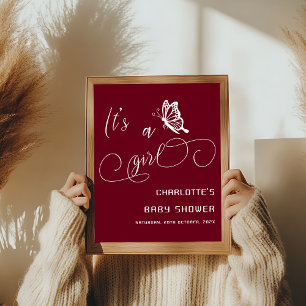 Affiche C'est une fille Baptême moderne papillon Bienvenue