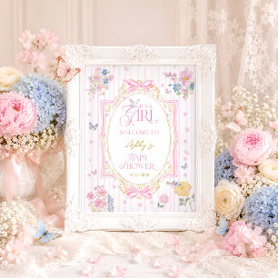 Affiche C'est une fille Bienvenue à une Baby Shower Floral