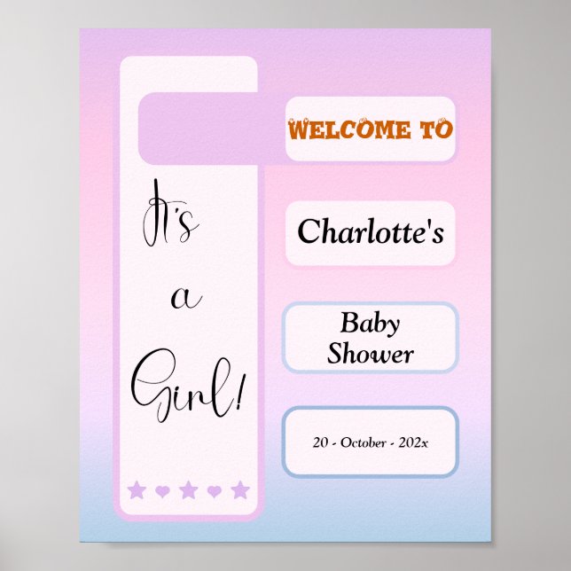 Affiche C'est une fille ! Dégradé Violet Fête de Naissance (Devant)