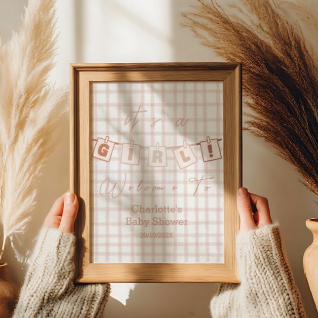 Affiche C'est une fille ! Joli Gingham Marron Notedry Bien (Créateur téléchargé)