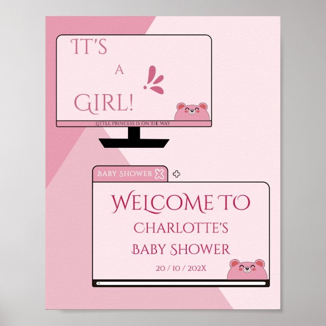 Affiche C'est une fille ! Ours mignon Écran d'ordinateur B (Devant)