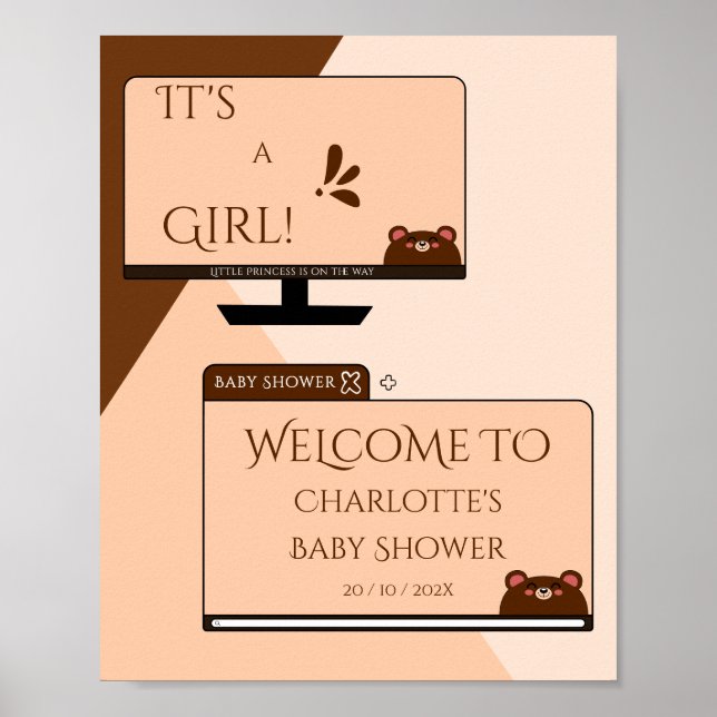 Affiche C'est une fille ! Ours mignon Écran d'ordinateur B (Devant)