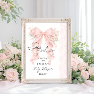 Affiche C'est une fille Ruban rose Baby Shower Bienvenue
