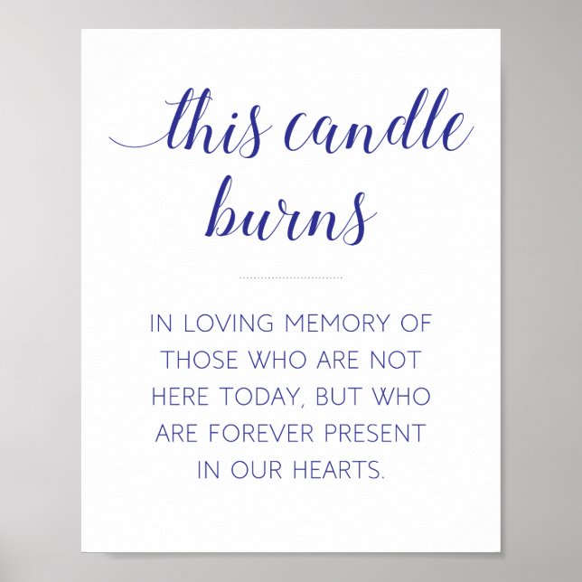 Affiche Cette bougie brûle Mémorial Mariage Bleu Marine (Devant)