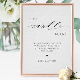Affiche Cette bougie brûle, panneau de mariage en souvenir