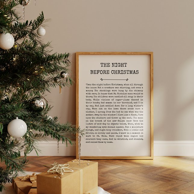 Affiche Cette nuit avant Noël Imprimer (A framed Christian hymn print titled “'Twas the night before Christmas” with the whole hymn lyrics.)