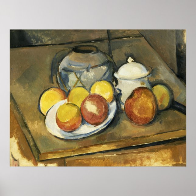 Affiche Cézanne - Vase, Sucrier et Pommes (Devant)