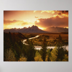Affiche Chaîne Teton au coucher du soleil, depuis la riviè