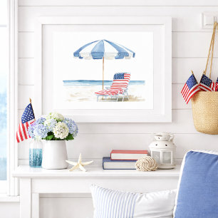 Affiche Chaise de plage côtière américaine Patriotique Été