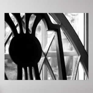 Affiche Chaise en bois noir et blanc dans fenêtre Cabine 1