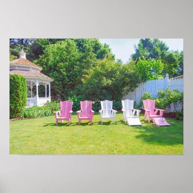 Affiche Chaises Adirondack roses et blanches, jardin du Wi (Devant)