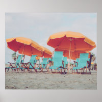 Chaises de plage en bleu et orange photo