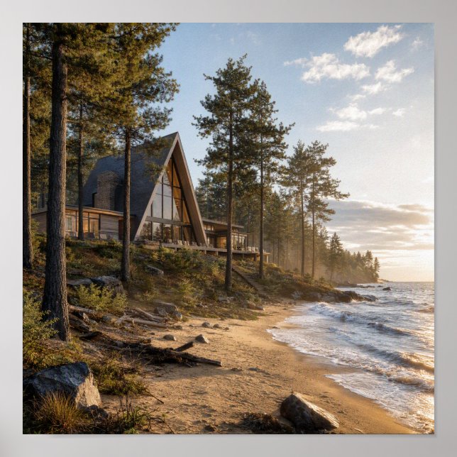 Affiche Chalet en A par côté du lac (Devant)