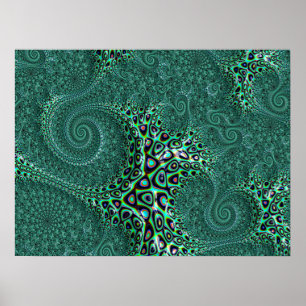 Affiche Chaleureux Humide Turquoise Posé Octopus Fractal A