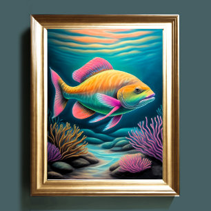 Affiche Chalk coloré Dessin Poisson de récif
