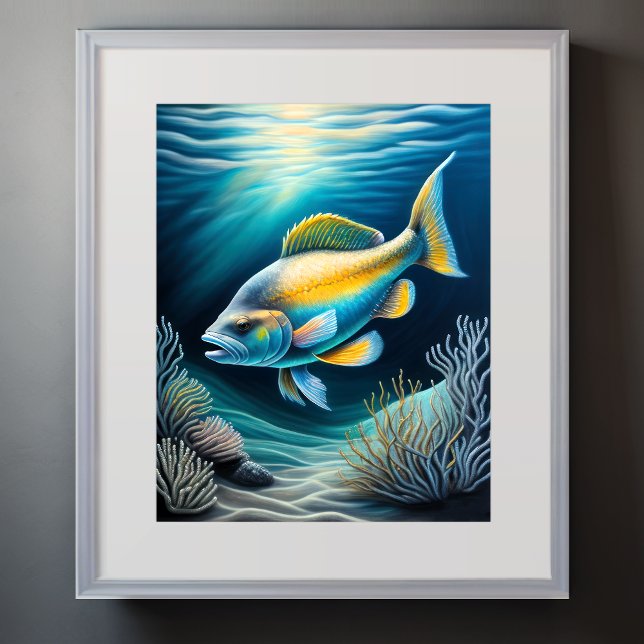 Affiche Chalk coloré Dessin Poisson de récif (Créateur téléchargé)