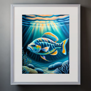 Affiche Chalk coloré Dessin Reef Poisson III