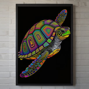 Affiche Chalk coloré Dessin Tortue de mer