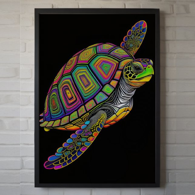 Affiche Chalk coloré Dessin Tortue de mer (Créateur téléchargé)