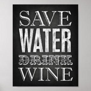 Affiche Chalk Style ENREGISTRER L'EAU BOIRE VINS Signe Imp