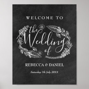 Affiche Chalkboad Flacé à la main Accueil Garland Floral