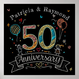 Affiche Chalkboard Doodles 50e Anniversaire Personnalisé