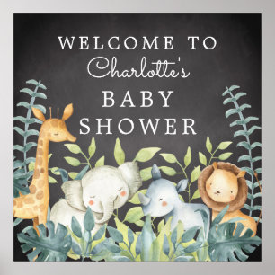 Affiche Chalkboard Jungle Animaux Baby shower Bienvenue