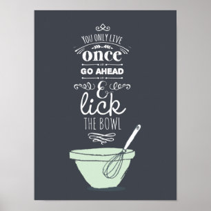 Affiche Chalkboard Lick the Bowl Citation Kitchen Art Impr