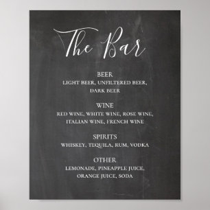 Affiche Chalkboard moderne script mariage alcool boissons