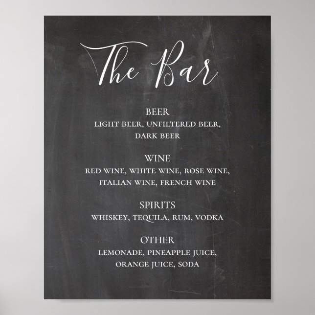 Affiche Chalkboard moderne script mariage alcool boissons (Devant)