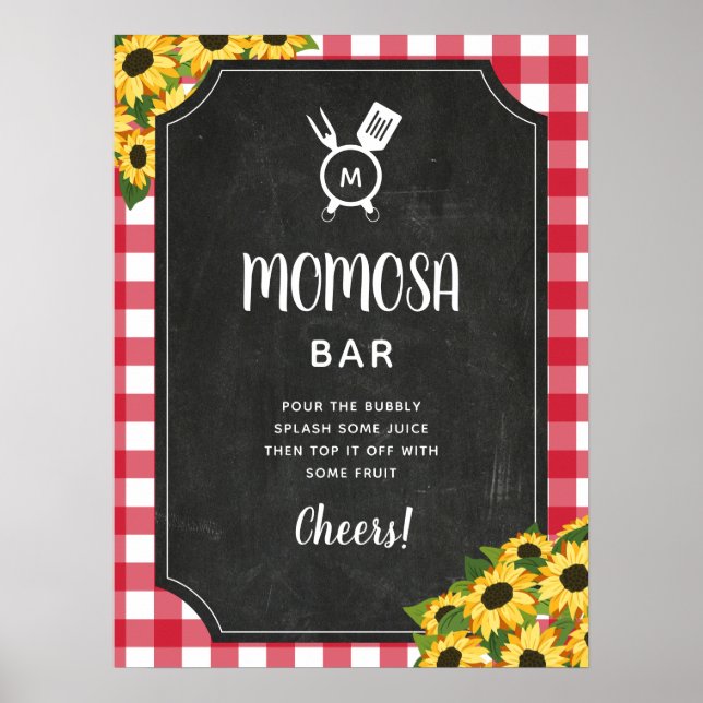 Affiche Chalkboard Rouge En vichy tournesol Monogramme Mom (Devant)