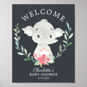 Affiche Chalkboard Sweet Elephant Baby shower de bienvenue