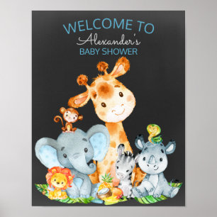 Affiche Chalkboard Watercol Cute Safari Jungle Baby shower