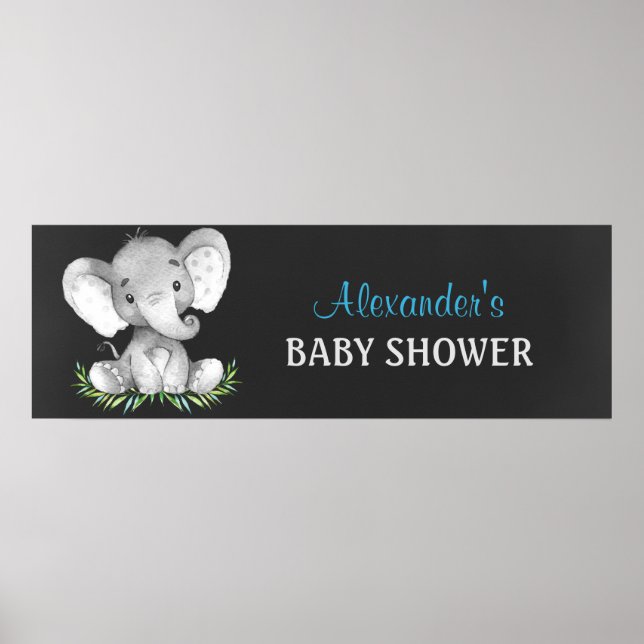 Affiche Chalkboard Watercolor Elephant Boy Baby shower (Devant)