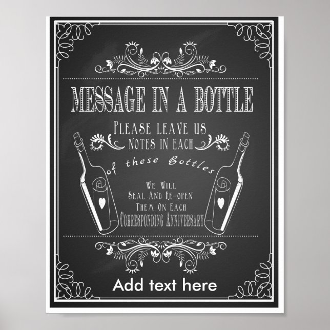 Affiche Chalkboard wedding message in a bottle print (Devant)