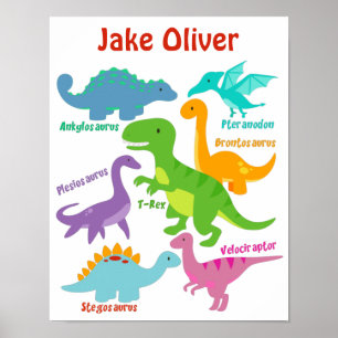 Affiche Chambre de Bébé Dinosaures Enfants Mignons