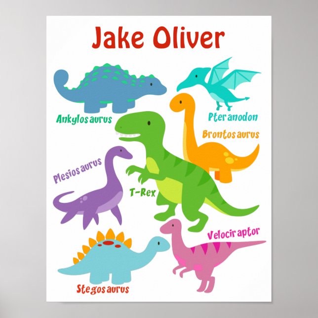 Affiche Chambre de Bébé Dinosaures Enfants Mignons (Devant)