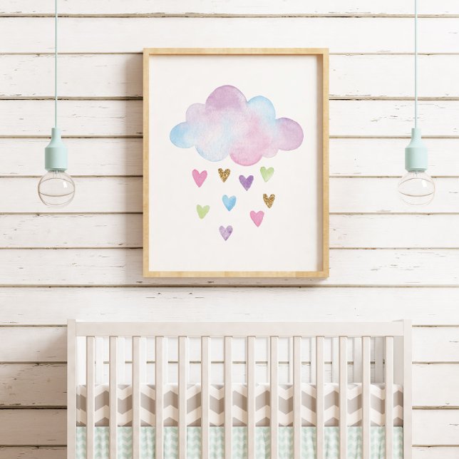 Affiche Chambre de bébé fille aux coeurs pastel et aquarel (Créateur téléchargé)