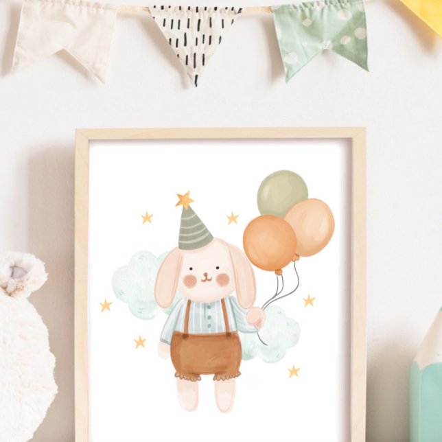Affiche Chambre de bébé mignonne Lapin blanc nuage et étoi (Créateur téléchargé)