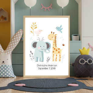 Affiche Chambre de bébé personnalisée Éléphant Girafe Oise