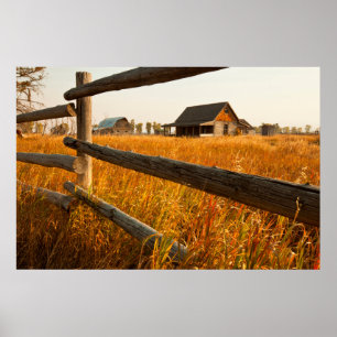 Affiche Chambre de ferme et barrière de rail dans Teton