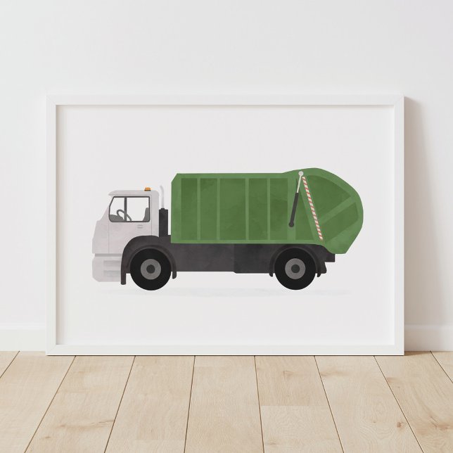Affiche Chambre de garçon décor camion poubelle vert (Créateur téléchargé)