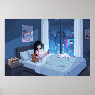 Affiche Chambre de nuit pluvieuse