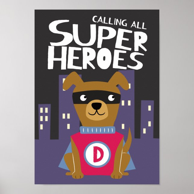 Affiche Chambre de Nursery pour Garçons Super-héros Chien (Devant)
