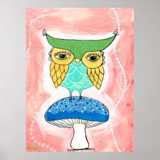 Affiche Chambre d'enfant Hibou Artiste Peinture aquarelle
