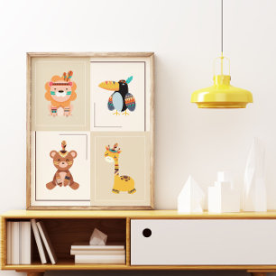 Affiche Chambre d'enfants Animaux de la Forêt Bohème Neutr