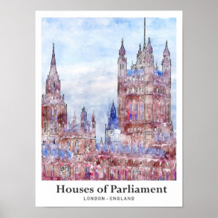 Affiche Chambres du Parlement Londres Voyage Aquarelle