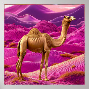 Affiche Chameau de désert rose Coucher de soleil Sables rê